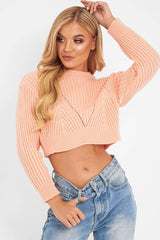 Peach Knit Detail Crop Jumper - Kiana-Crop Jumper