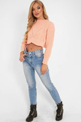 Peach Knit Detail Crop Jumper - Kiana-Crop Jumper