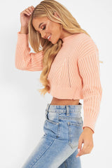 Peach Knit Detail Crop Jumper - Kiana-Crop Jumper