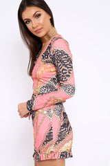 Peach & Leopard Frill Chain Print Co-Ord - Haidy-Co-ords