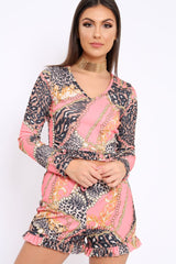 Peach & Leopard Frill Chain Print Co-Ord - Haidy-Co-ords