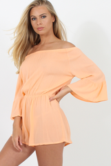 Peach Off The Shoulder Playsuit - Roma-Playsuits