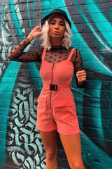 Peach Plunge Belted Waist Sleeveless Playsuit - Kerstyn-Playsuits