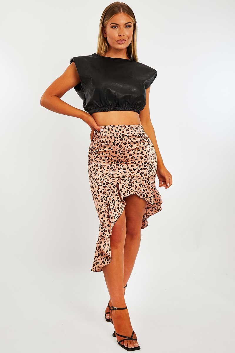 Peach Polka Print Frilled Hem Midi Skirt - Julia-Skirts