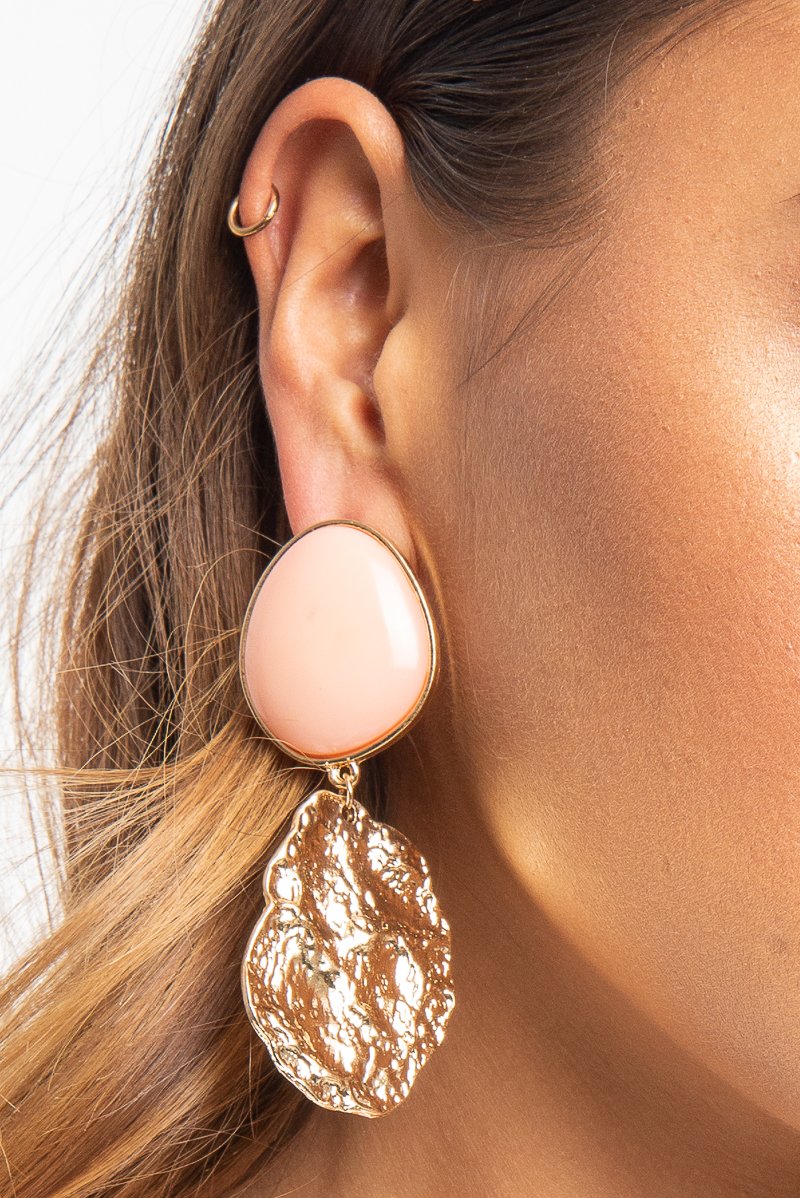Peach Round Metal Drop Down Earrings - Jacobi-Jewellery
