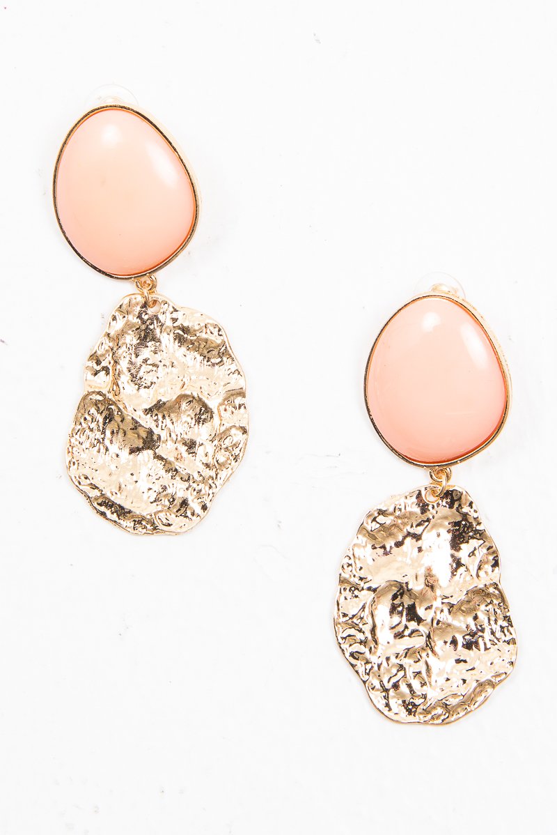 Peach Round Metal Drop Down Earrings - Jacobi-Jewellery