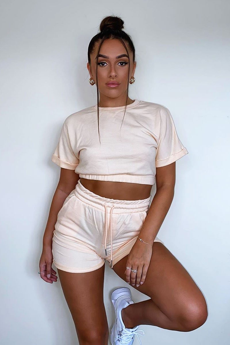 Peach Sweat Top Shorts Loungewear Co-ord - Indee-Loungewear