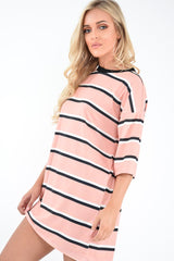 Peach White Stripe Oversized T-Shirt Dress - Rayelle-Dresses