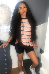 Peach White Stripe Oversized T-Shirt Dress - Rayelle-Dresses