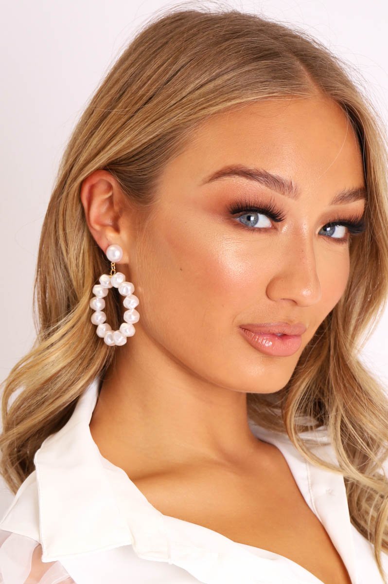 Pearl Hammered Drop Down Earrings - Macii-Jewellery