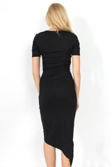 Perrie Black Ruched Asymmetric Dress-Dresses