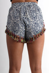 Petra Paisley Tassel Trim Shorts-Shorts