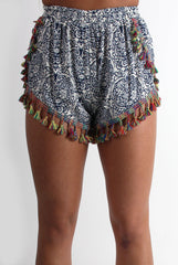 Petra Paisley Tassel Trim Shorts-Shorts