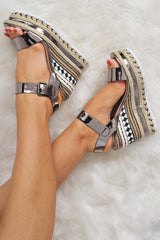 Pewter Shiny Braided Wedges - Jazlin-Wedges