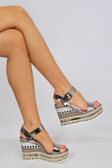 Pewter Shiny Braided Wedges - Jazlin-Wedges