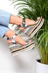 Pewter Shiny Braided Wedges - Jazlin-Wedges