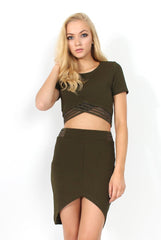 Phoebe Khaki Ribbed Mesh Two Piece-Co-ords