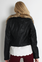 Pia Faux Leather Black Fur Jacket-Jackets