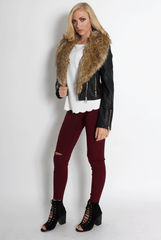 Pia Faux Leather Black Fur Jacket-Jackets