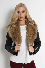 Pia Faux Leather Black Fur Jacket-Jackets