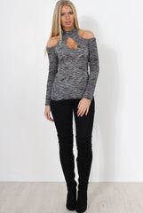 Pia Grey High Neck Top-Tops