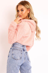Pink 3/4 Zip Cropped Teddy Jumper - Ethelyn-Jumper