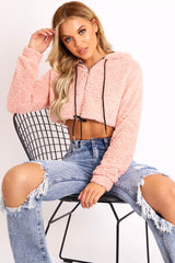 Pink 3/4 Zip Cropped Teddy Jumper - Ethelyn-Jumper