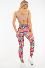 Pink Abstract High Waist Activewear Leggings - Ryli-Leggings