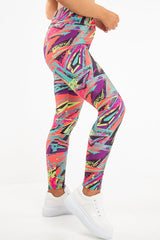 Pink Abstract High Waist Activewear Leggings - Ryli-Leggings