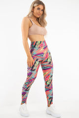 Pink Abstract High Waist Activewear Leggings - Ryli-Leggings
