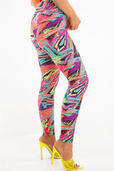 Pink Abstract High Waist Activewear Leggings - Ryli-Leggings