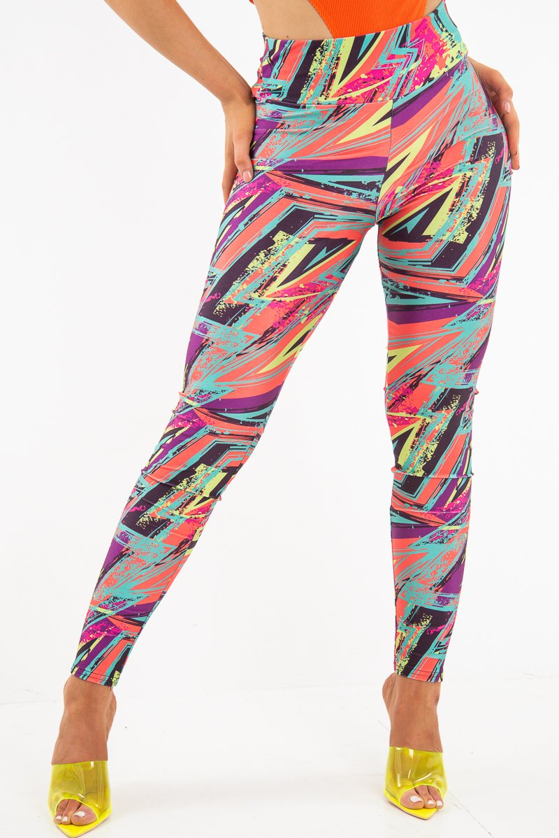 Pink Abstract High Waist Activewear Leggings - Ryli-Leggings