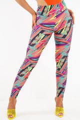 Pink Abstract High Waist Activewear Leggings - Ryli-Leggings