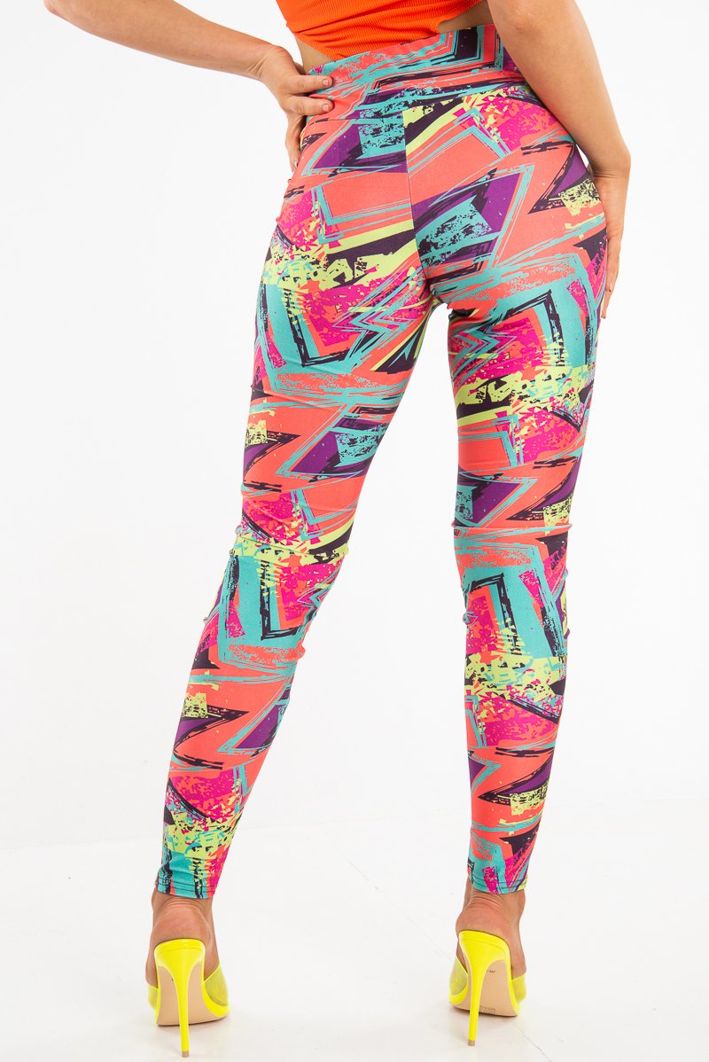 Pink Abstract High Waist Activewear Leggings - Ryli-Leggings