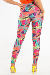Pink Abstract High Waist Activewear Leggings - Ryli-Leggings