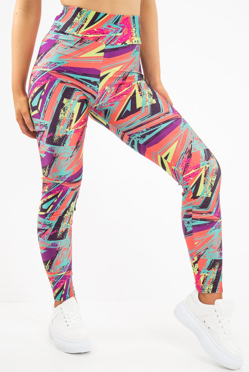 Pink Abstract High Waist Activewear Leggings - Ryli-Leggings