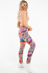 Pink Abstract High Waist Activewear Leggings - Ryli-Leggings