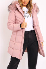 Pink Adjustable Back Long Puffer Coat - Maezie-Coats