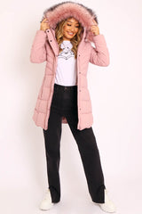 Pink Adjustable Back Long Puffer Coat - Maezie-Coats