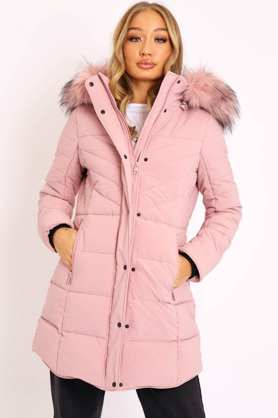 Pink Adjustable Back Long Puffer Coat - Maezie