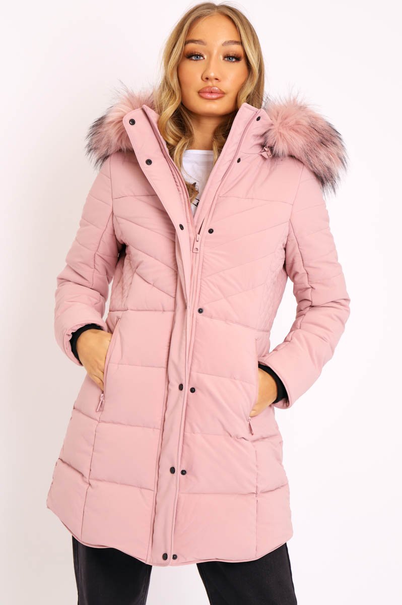 Pink Adjustable Back Long Puffer Coat - Maezie-Coats