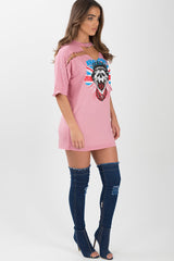 Pink Anarchy Cut Out Pin Detail T-Shirt Dress - Lollie-Dresses