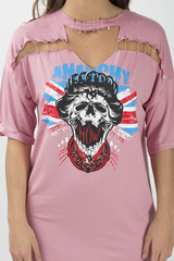 Pink Anarchy Cut Out Pin Detail T-Shirt Dress - Lollie-Dresses