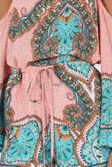 Pink And Blue Paisley Bardot Playsuit - Aaliyah-Playsuits