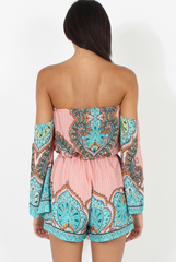 Pink And Blue Paisley Bardot Playsuit - Aaliyah-Playsuits