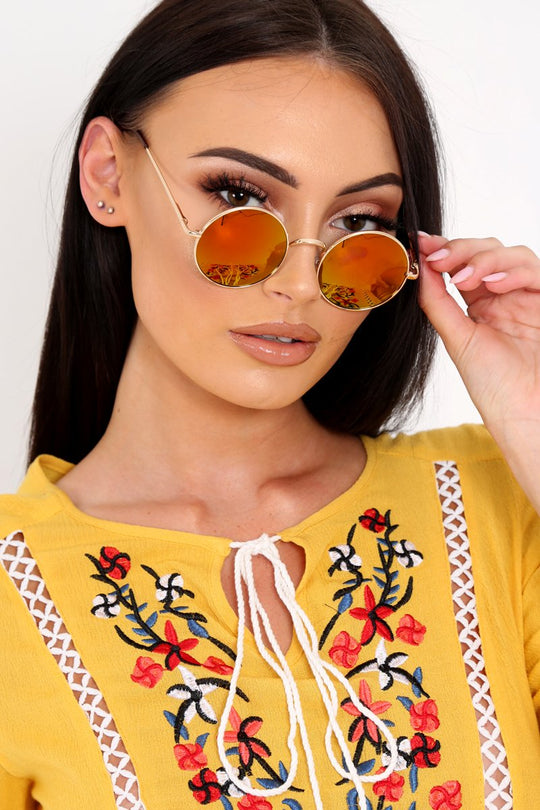 Pink And Gold 90's Round Sunglasses - Maryjane