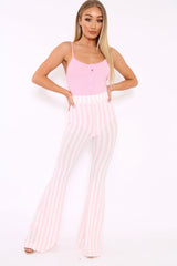 Pink And White Candy Stripe Flared Trousers - Nida-Trousers