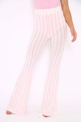 Pink And White Candy Stripe Flared Trousers - Nida-Trousers