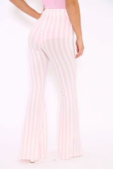 Pink And White Candy Stripe Flared Trousers - Nida-Trousers
