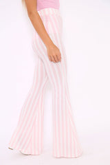 Pink And White Candy Stripe Flared Trousers - Nida-Trousers